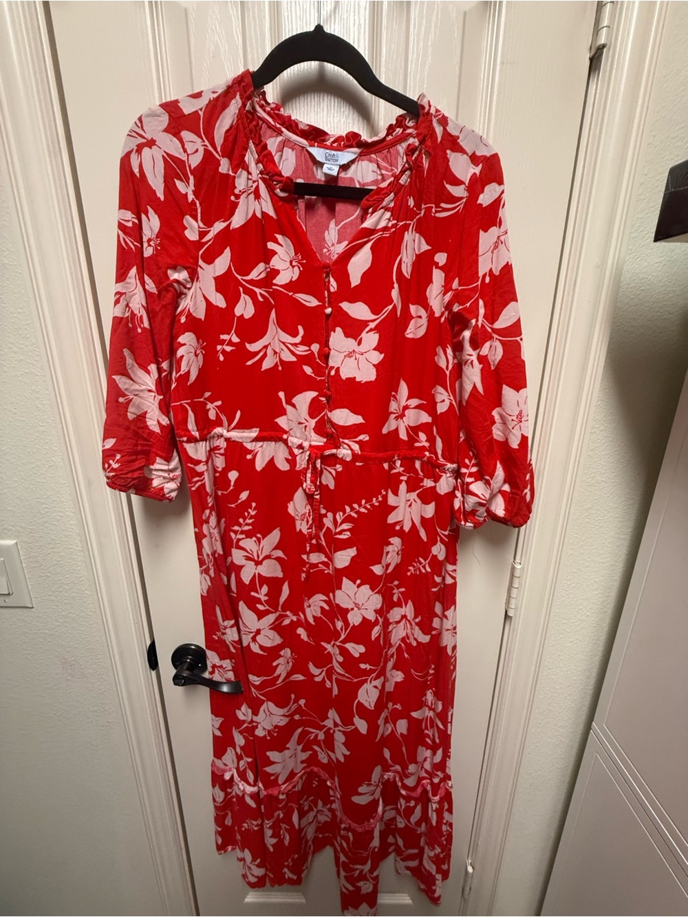 croft & barrow Red Floral Button-Front Midi Dress